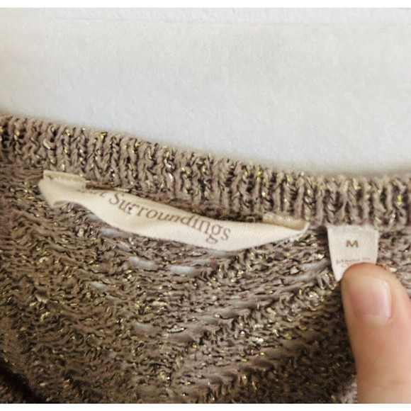 Soft Surroundings Loose Knit Sweater Size Medium Gold Brown Metallic‎ Pointelle - Picture 5 of 10
